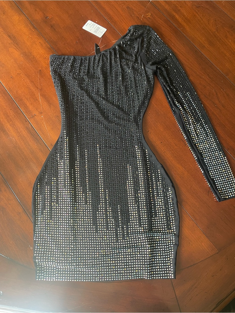Windsor Black One-Shoulder Rhinestone Bodycon Dress